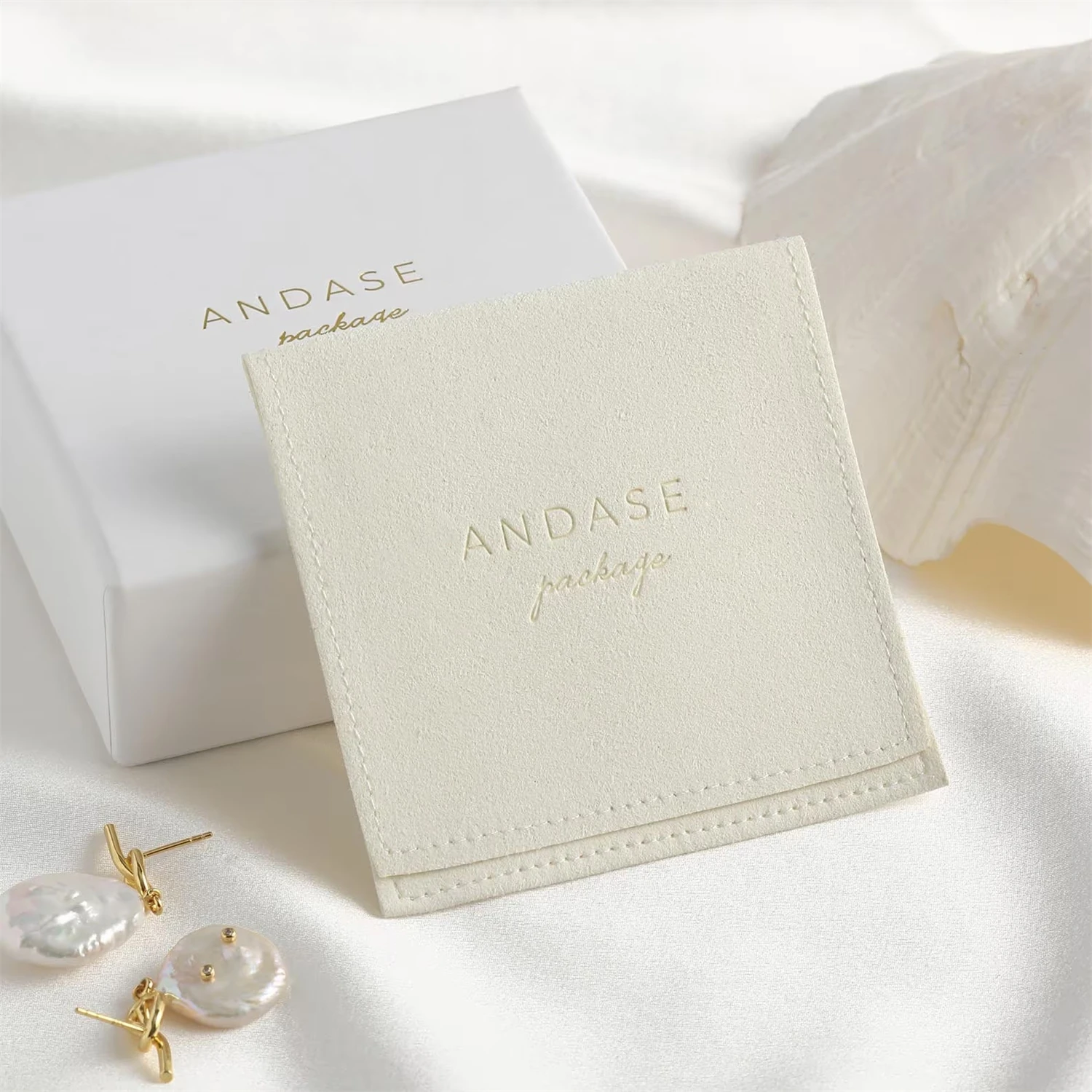 

50 ivory microfiber jewelry pouch personalized jewelry bags with custom logo small envelope bag jewelry packaging pouch bulk