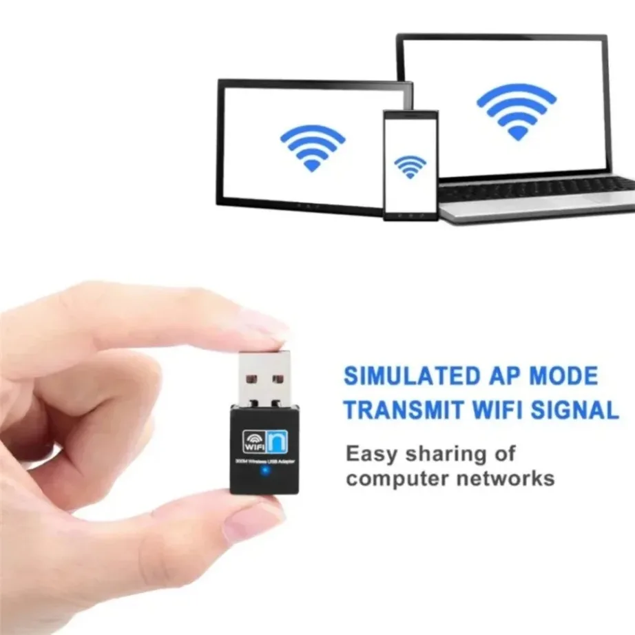 Mini adaptador WiFi USB 2,4 Ghz 300Mbps adaptador de tarjeta de red inalámbrica USB 2,0 adaptador WiFi para ordenador portátil de escritorio Windows 10/8/7