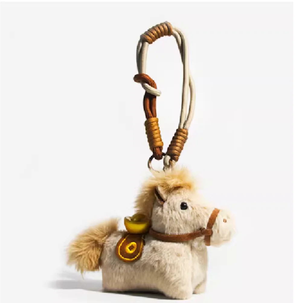 Original cute gold ingot pony bag pendant doll plush doll car key chain holiday New Year gift tide.