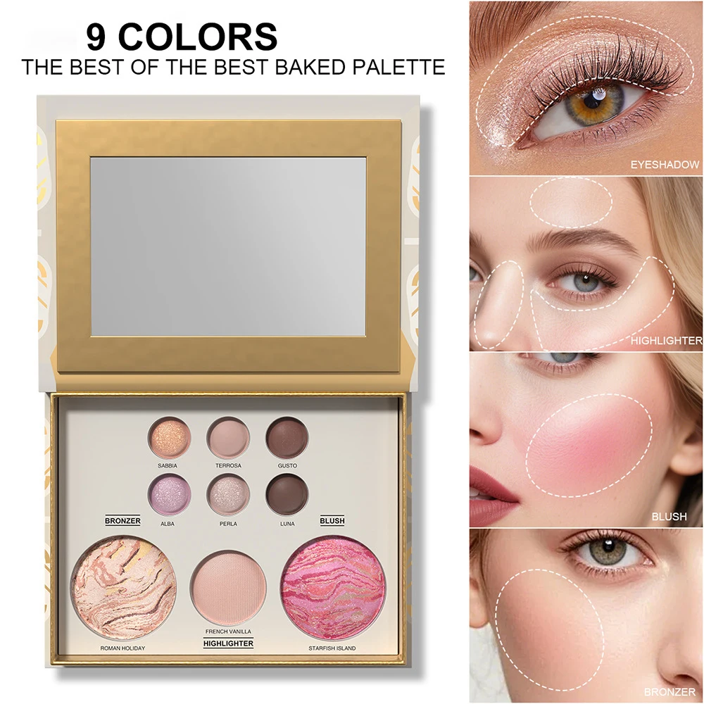 Paleta de maquiagem multifuncional com sombra para olhos, contorno, blush, iluminador e brilho de pálpebras em um; Maquiagem versátil