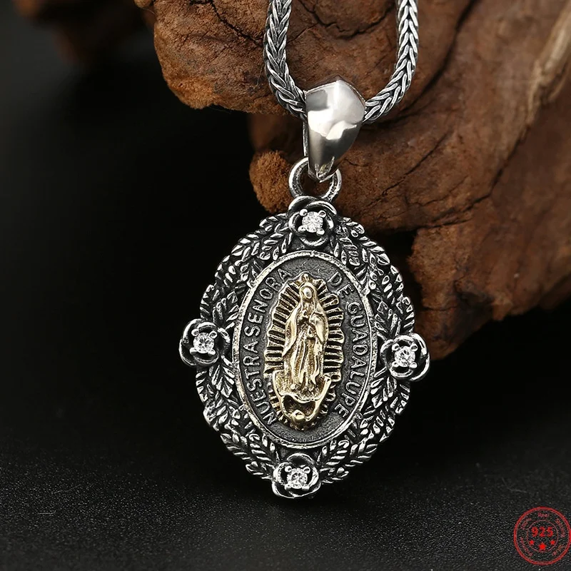 

Genuine S925 Sterling Silver Pendants for Women Men New Fashion Relief Double Side Virgin Mary Holy Angel Jewelry Wholesale