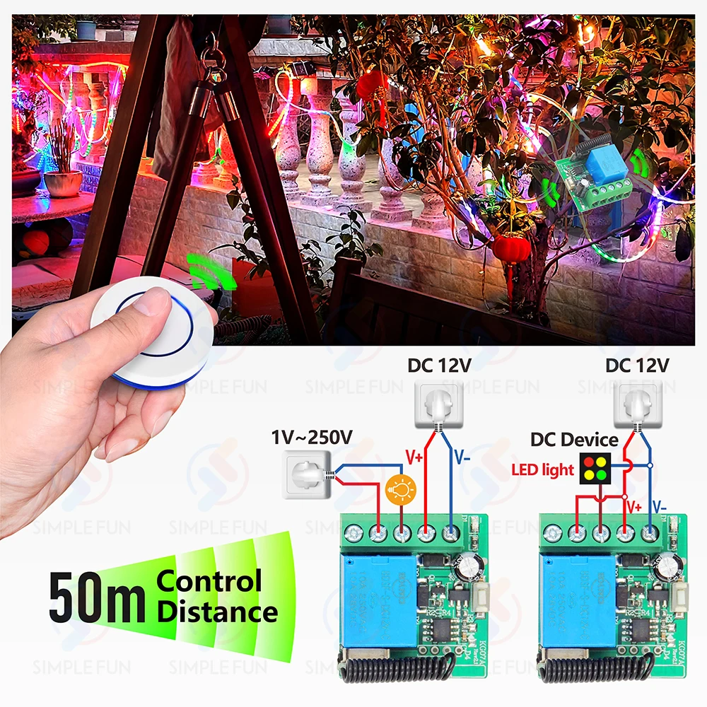 433Mhz Universal Wireless Remote Control Switch DC 12V 10A Relay,Mini Round RF Transmitter,for Light/Garage Door/Electronic Lock