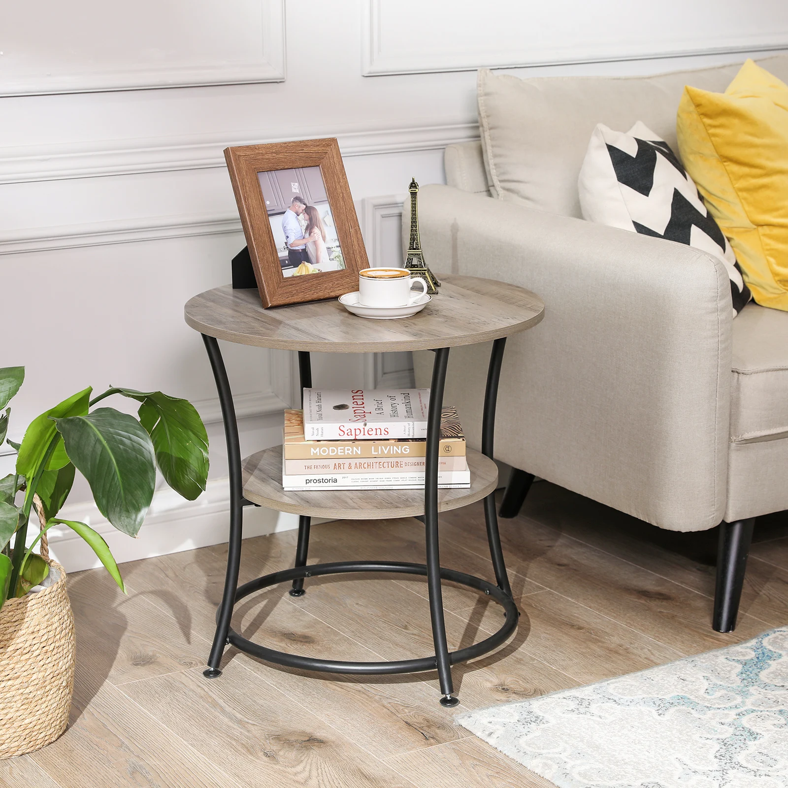 

VASAGLE 21.7-Inch Round Side Table, 2-Tier End Table, Nightstand with Steel Frame, Spacious Top, for Small Spaces, Living Room,