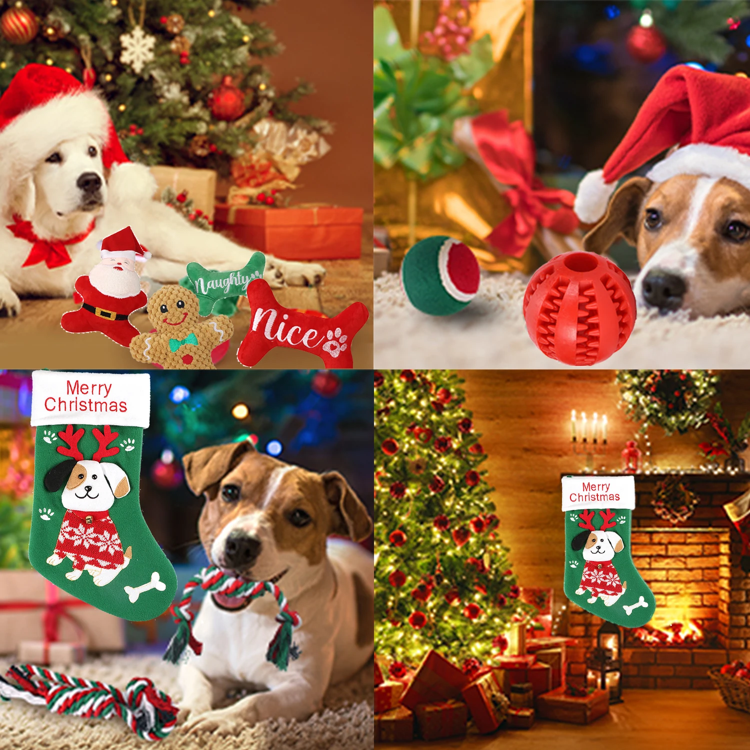 10Pcs Christmas Dog Toy Plush Squeaky Chew Toys bulk Interactive Pet Toy Dog Santa Xmas Stocking Gift for Puppy Small Medium Dog