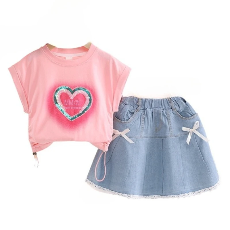 

New Summer Baby Clothes Suit Children Girls Short Sleeved T-Shirt Skirt 2Pcs/Sets Infant Casual Sports Costume Kids Tracksuits