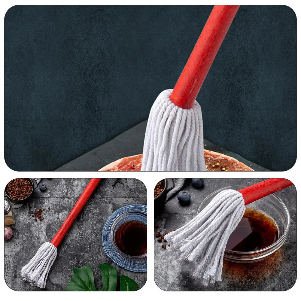 1Set Basting Mops Sauce Basting Brush Barbecue Bbq Oil Brush Wood Handle Soft Cotton Head Perfect for Grilling Marinating