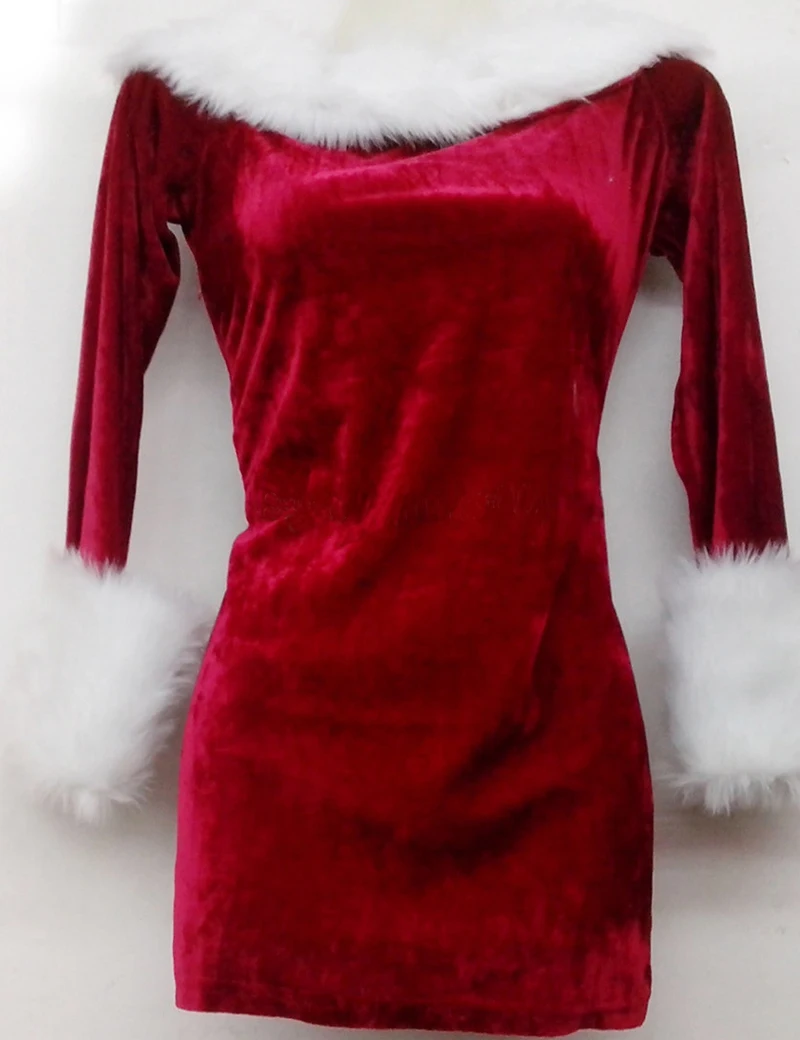 M-XXL High Quality Women Sexy Red Velvet Christmas Dresses Santa Claus Outfits Cosplay Costumes Adults Xmas Fancy Party Dress