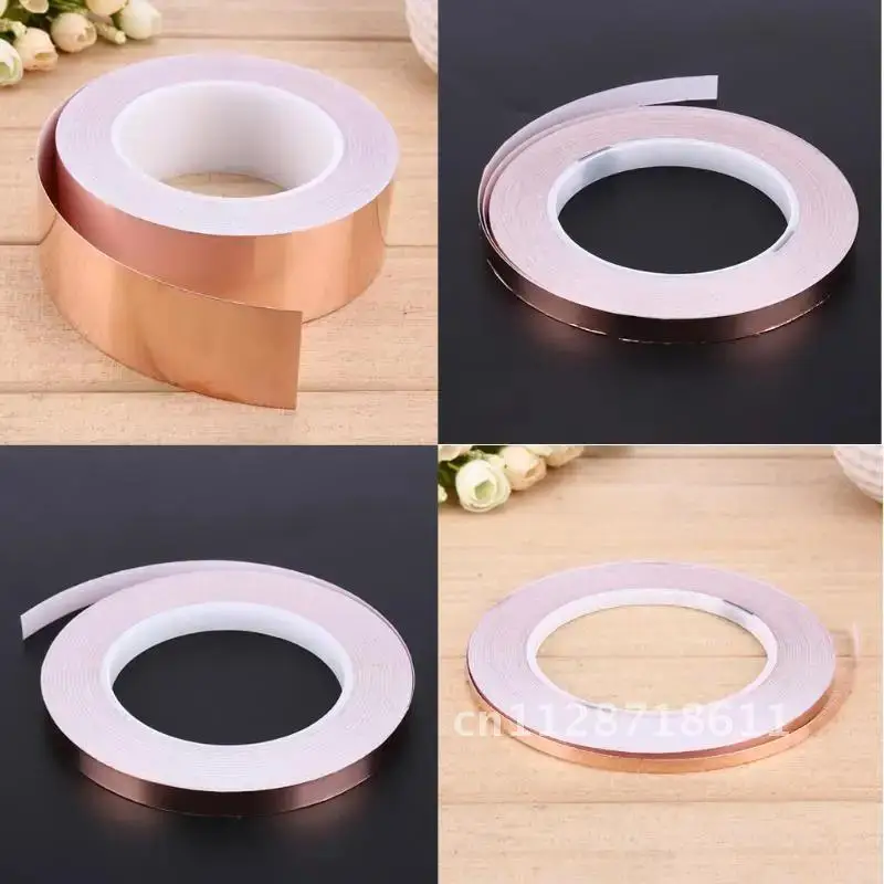 Copper Foil Tape Strip Adhesive EMI Shielding Heat Resist 30 Meters Single Side Conductive Copper Temperature Tapes 5/6/7/8mm