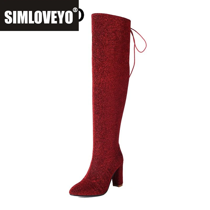 

SIMLOVEYO 2024, новые пикантные женские сапоги до бедра, туфли на блочном каблуке с острым носком, молния 8,5 см, большой размер 45, 46 47, модные ботильоны для вечеринок и свиданий