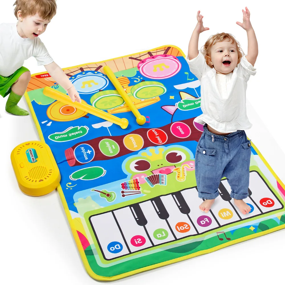 Children Early Childhood Education Drum Set Music Mat Toys Multi-Function 2 in 1 Indoor Outdoor Pedal Piano Educational Drum Set