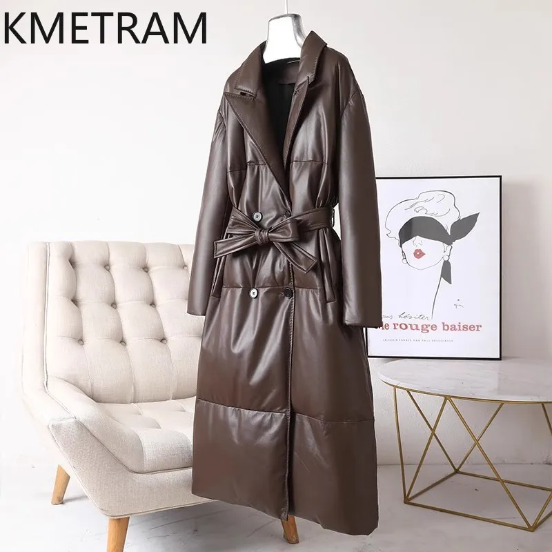 White Goose Down Genuine Leather Puffer Jacket Women Clothing Real Sheepskin Long Down Coats Winter Loose Jackets 2024 пуховик