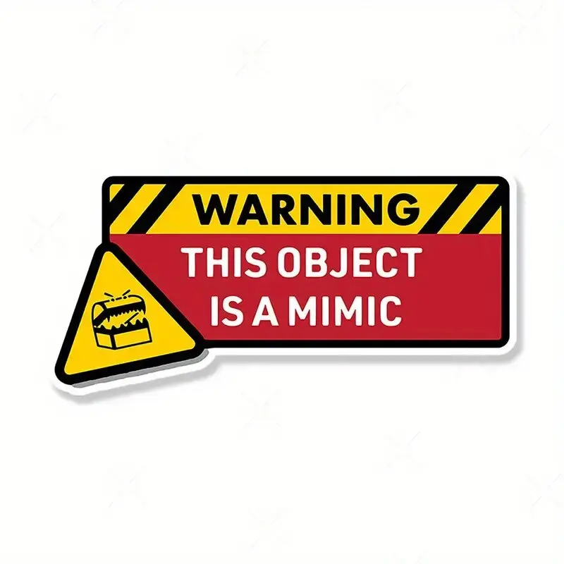 

Dungeons & Dragons Inspired Warning Mimic Decal - High-Quality Vinyl Sticker, 3.23" x 6.69", Perfect for Laptops, Water Bottles,