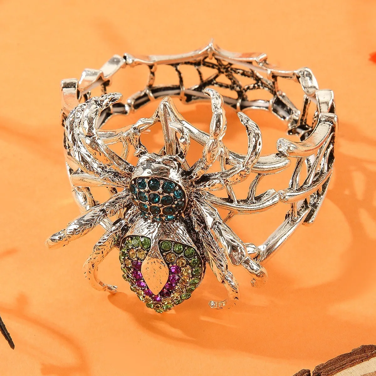 مجوهرات الهالوين متعة ملتوي سبيكة حجر الراين العنكبوت مطاطا قابل للتعديل سوار الإسورة للنساء اكسسوارات الحفلات #5