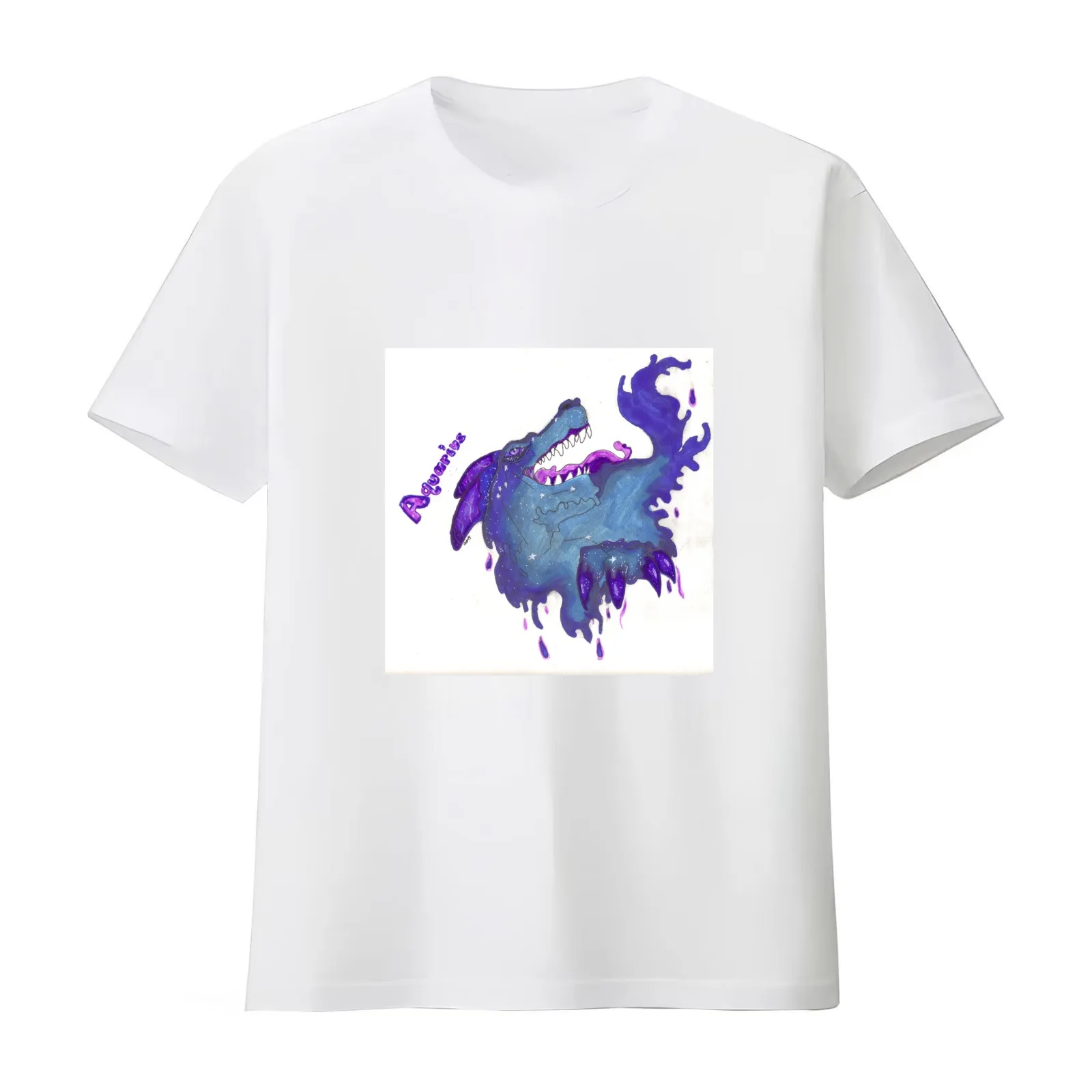 Aquarius T-Shirt Summer Casual Cotton Tee Oversized Streetwear Tops Vintage Graphic Print Loose Fit Short Sleeve