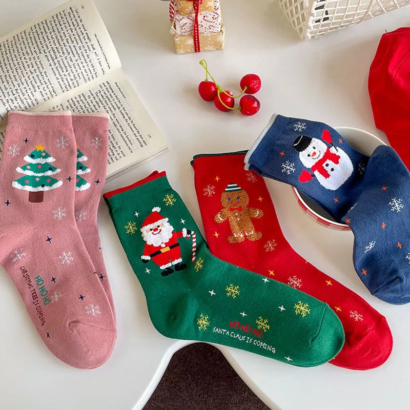 4/8/12 Pairs Children Socks Cute Gingerbread Candy Cane Pattern Christmas Socks For Girls Boys Soft Cotton Toddlers Leg Warmers