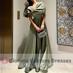 Customized Olive Green Graceful Evening Dress Long A Line Satin Draped Floor Length Off Shouldr Abendkleider Saudi Formal