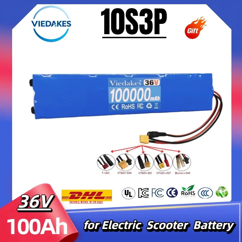 ♻️ 2026 جديد VIEDAKES 10S3P 100000mAh 36V بطارية سكوتر كهربائي، 18650 ليثيوم لبطارية M365 سكوتر كهربائي 36 فولت
