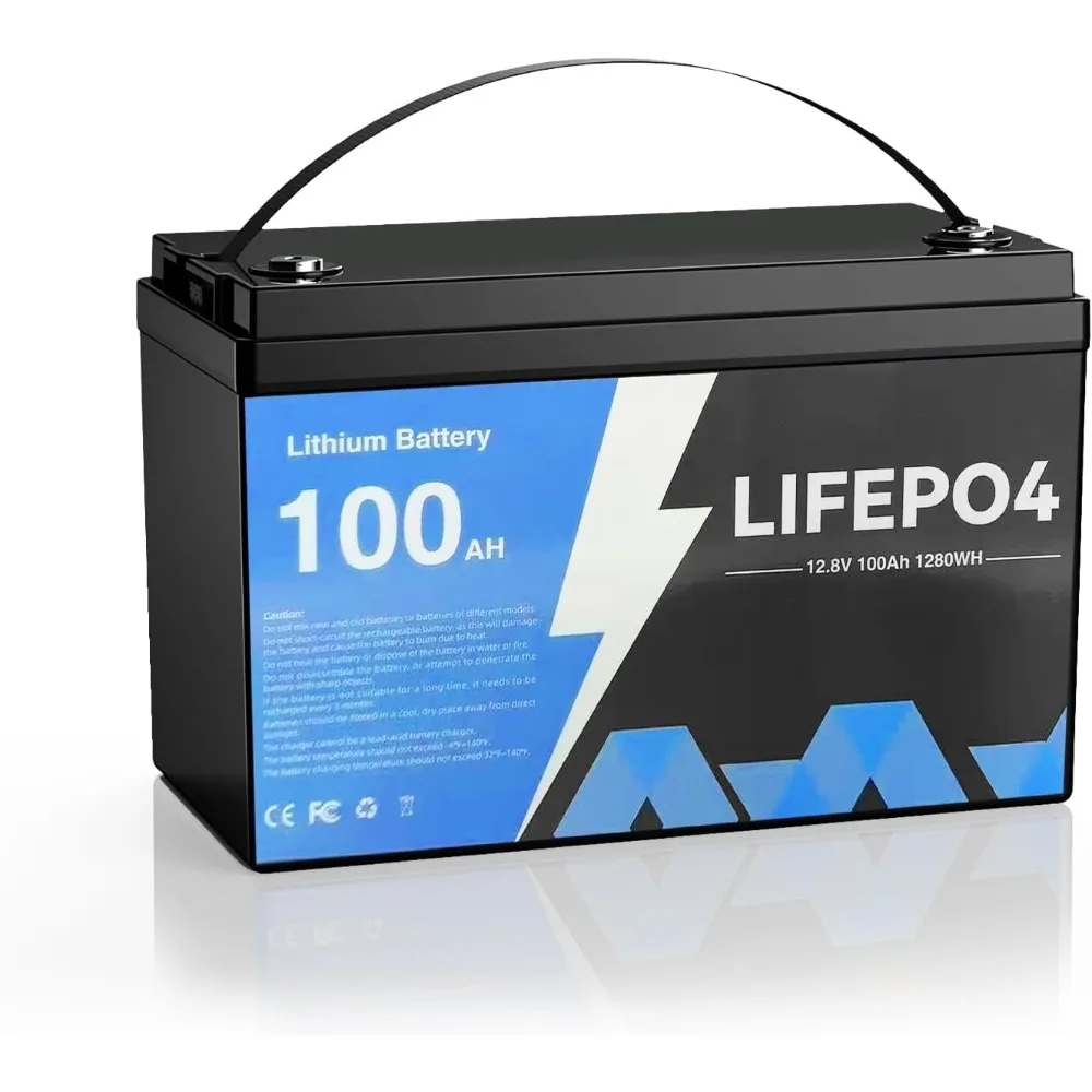 

12V 100Ah LiFePO4 Deep Cycle Battery with Low Temp Cut Off & Built-in 100Ah BMS - 1280Wh Energy for RV, Solar, Marine, Home