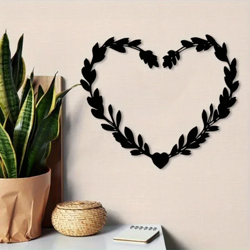 Heart Shaped Flower Metal Wall Art, Rust-Proof Iron Mural,Living Room Study Decor, All-Season Home Ornament,Waterproof Rustproof