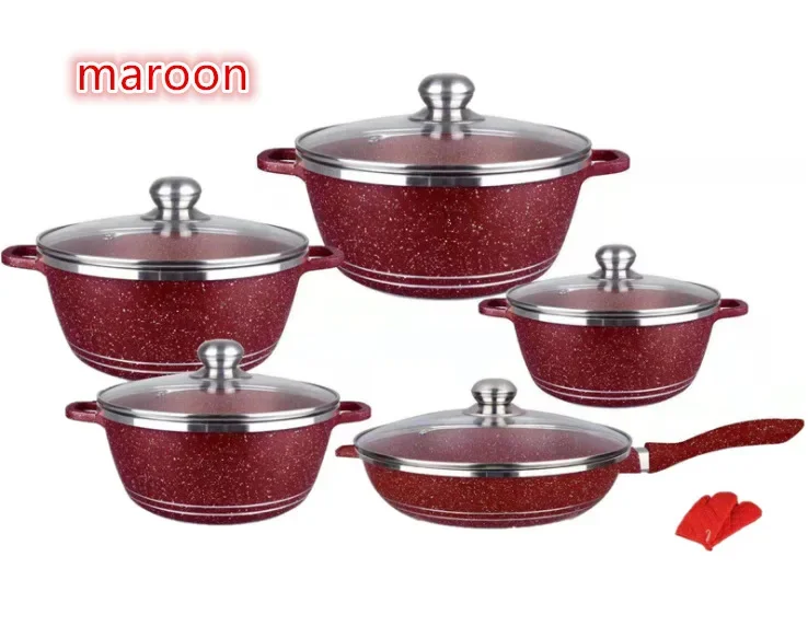 Korean Style Multifunctional Household 6ps Non Stick Set Pot Kitchen Universal Suitable For Gas Stoves Cast Iron Cookware G