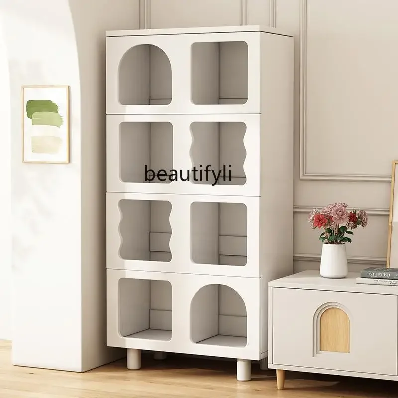 

xz1Cream wind bookcase Floor-to-ceiling storage Household living room storage display Low cabinet Grid bookshelf