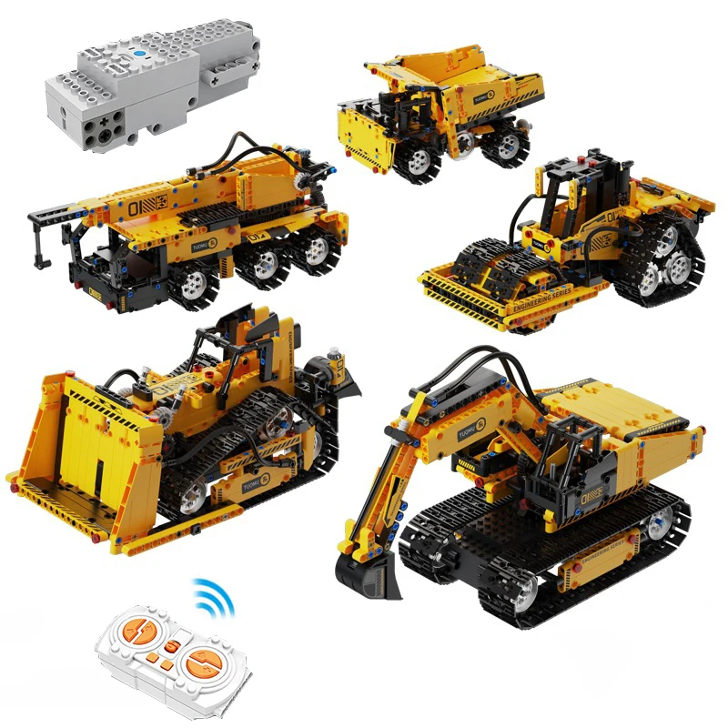 IN STOCK MOC Technical 5-in-1 Programmable Electric Engineering Vehicle Building Blocks Bricks DIY Toys for Children Gift Set