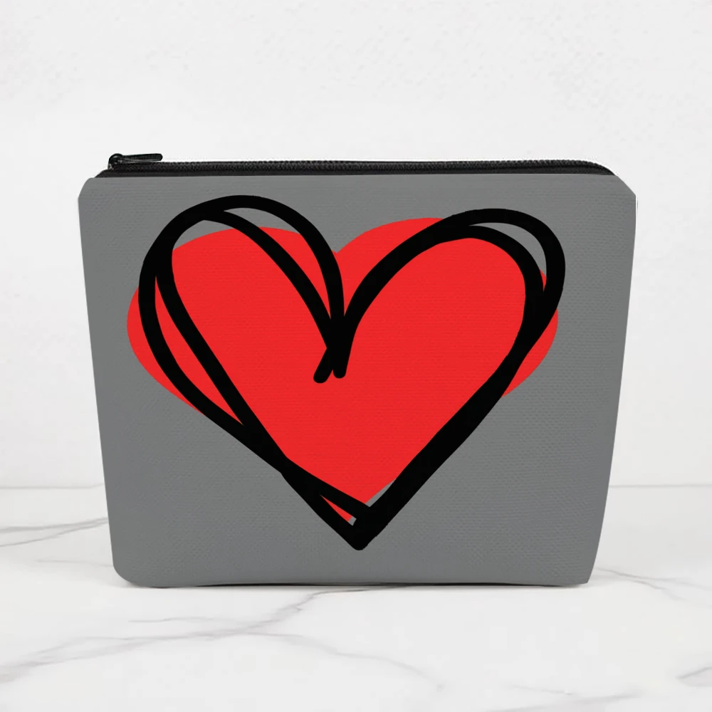 Red Heart Outline Design Pattern Makeup Bags for Girls Cosmetic Pouch Toiletry Bag Pencil Case Travel Storage