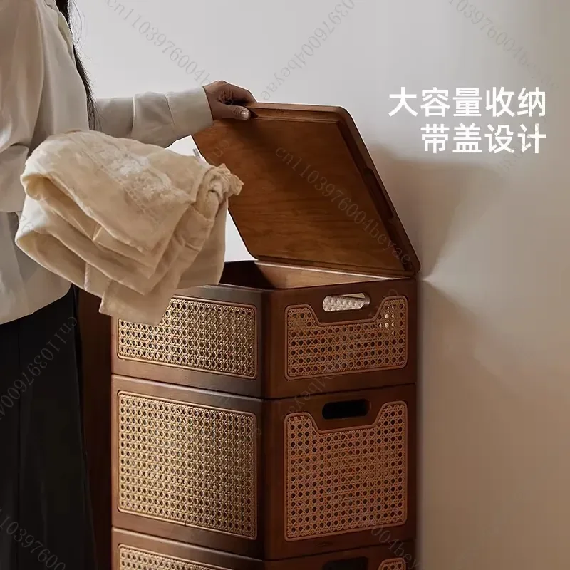 Rattan Storage Box with Lid Household Large Capacity Space Saving Seasonal Storage Box Clothing Toy Finishing