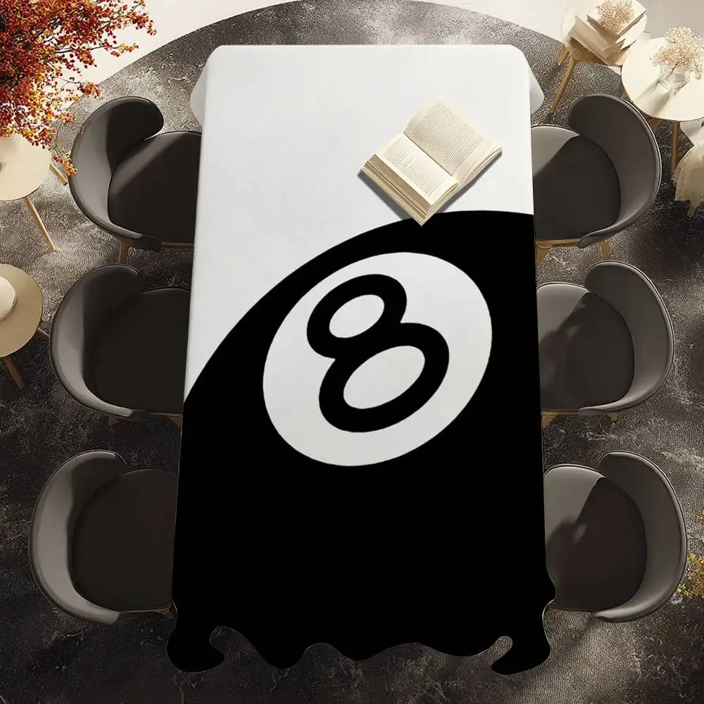 Black and White Billiard Cat Table Cloth Picnic Terrace Restaurant Holiday Party Washable Stain-Proof Polyester Tablecloth