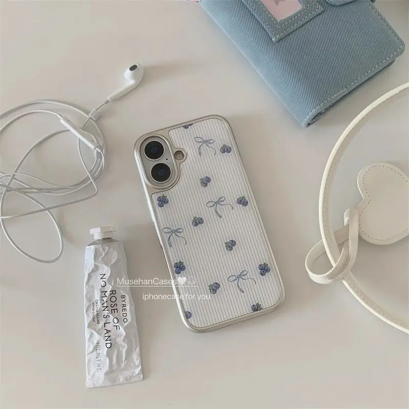 Summer Fresh Purple Blueberries Korean Ins Phone Case For Samsung Galaxy S23 S24 S25 S26 PLUS ULTRA FE EDGE Resin Casting Y2K