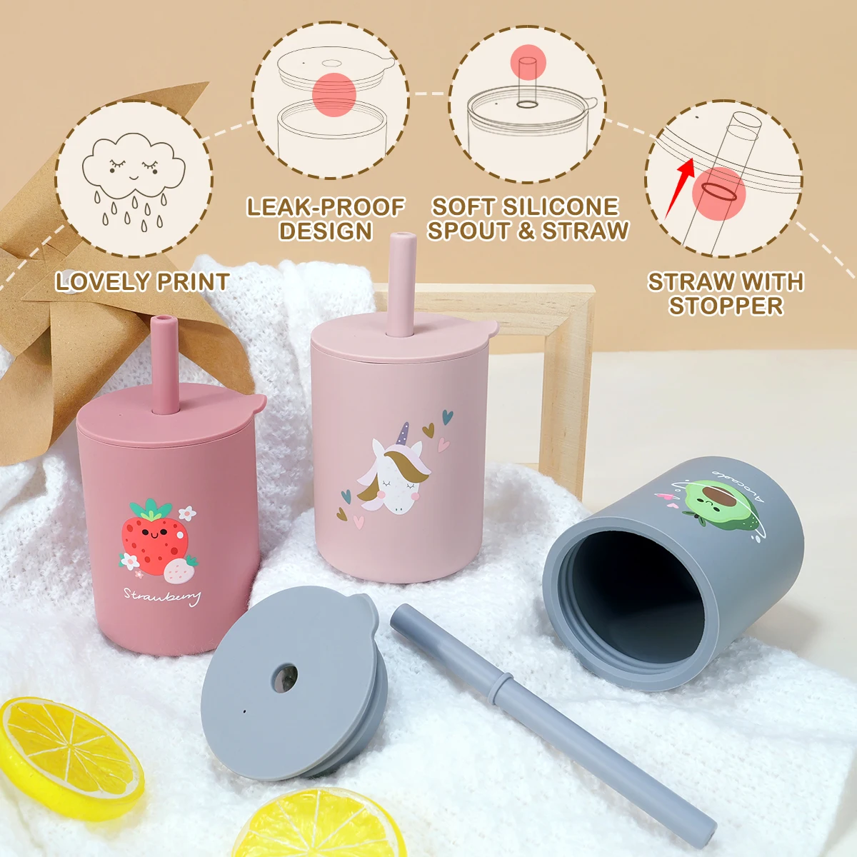 كوب بقشة لتغذية الأطفال، زجاجات تغذية تعلم الطفل، أدوات مائدة سيليكون مضادة للتسرب، زجاجة مياه للأطفال الصغار