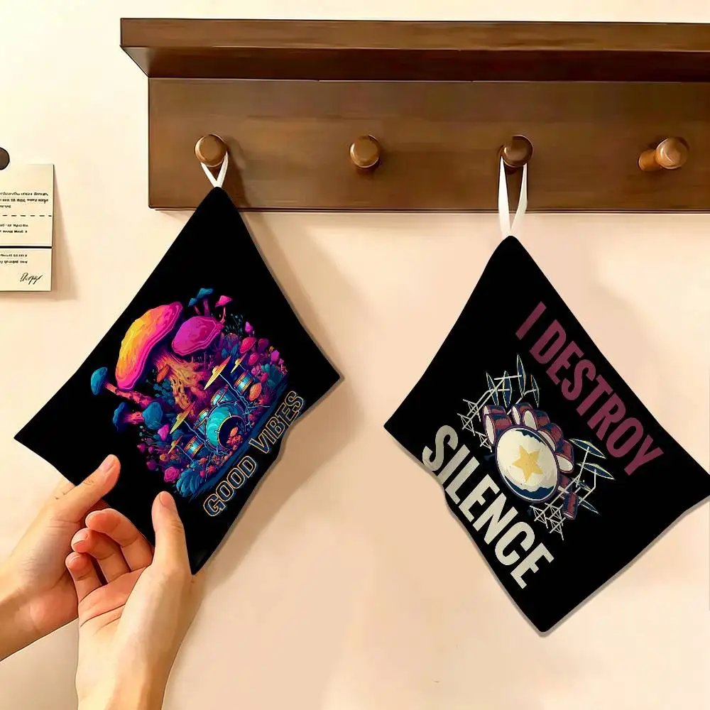 Cool Drum Kit Reusable Hanging Kitchen Towel, Polyester Cotton Soft Fabric for Office Home Daily Life