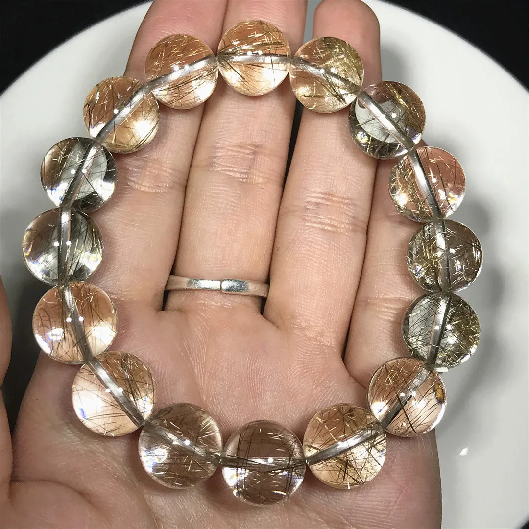 

13mm Natural Silver Hair Rutilated Quartz Bracelet For Woman Man Gift Rare Crystal Beads Reiki Gemstone Strands Jewelry AAAAA