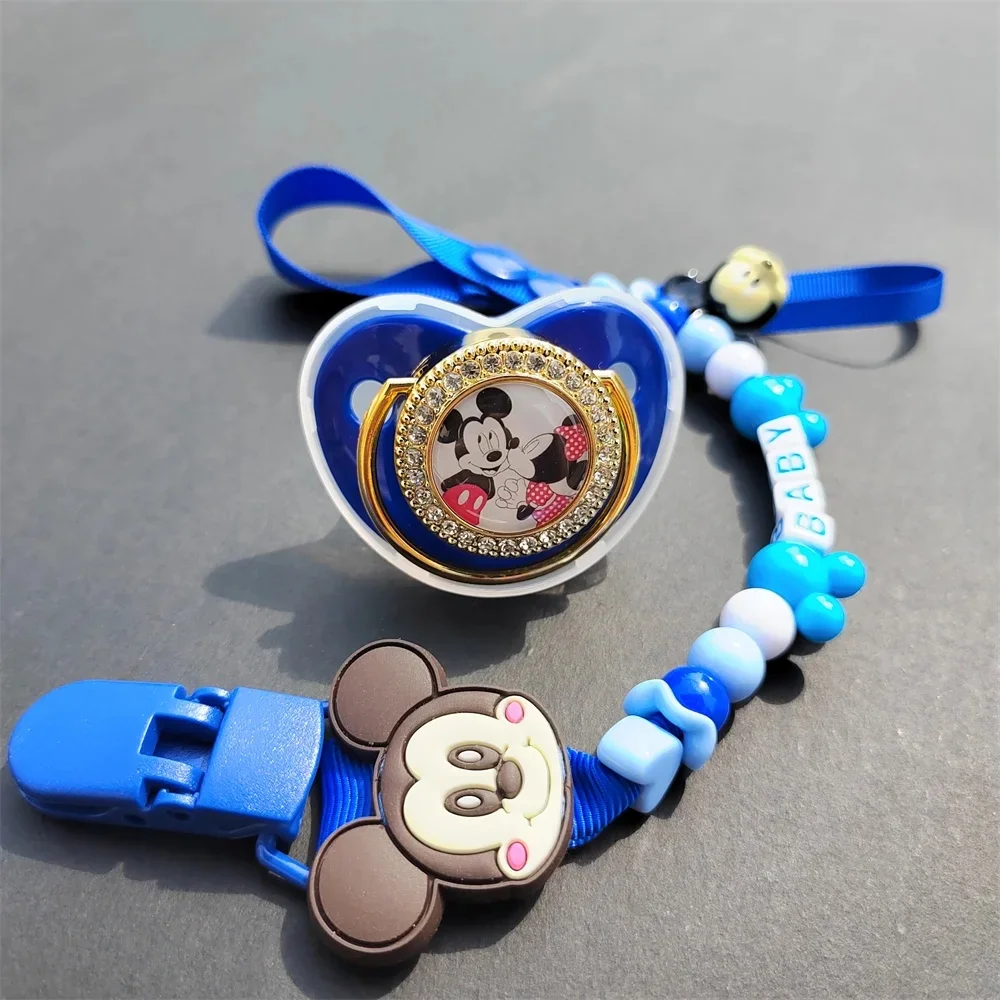 Deluxe Baby Pacifier and Chain Clip New Anime Print Baby pacifier Personalized Alphabet bead Bead chain clip for 0-36 months