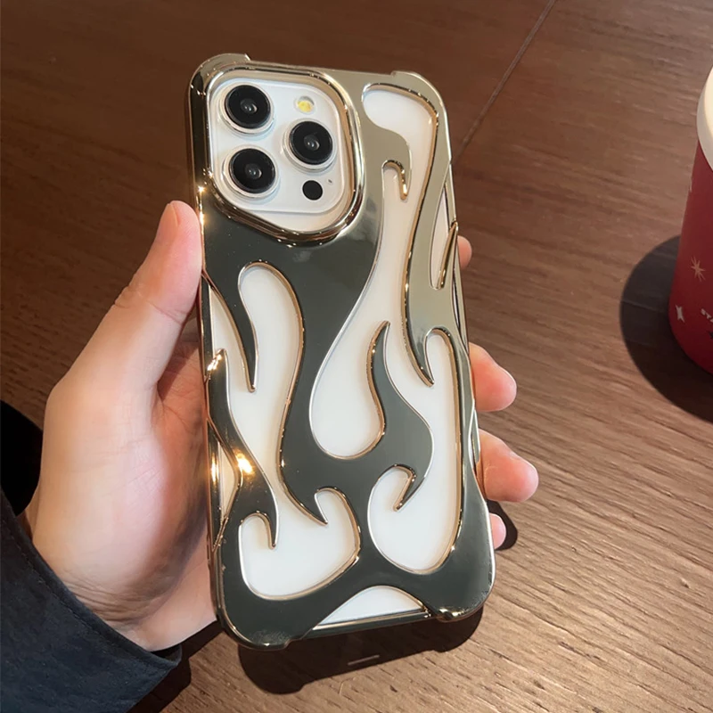 Smooth Plating hollow flame cooling soft phone case for iPhone 16 15 14 13 12 11 Pro Max Plus full shockproof silicone cover