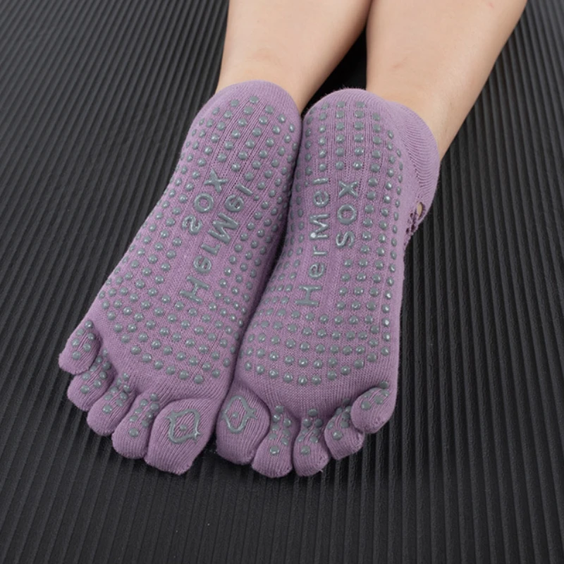 Mesh Breathable Yoga Socks Silicone Anti-slip Five Toes Pilates Socks Women Solid Color Indoor Workout Ballet Dance Sports Socks