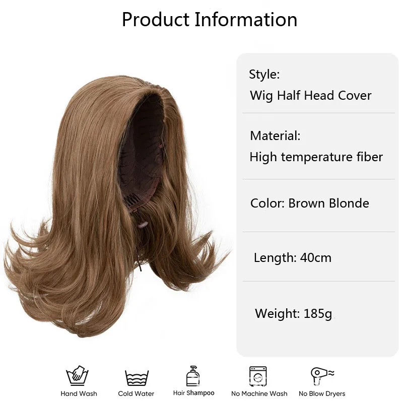 Supplementing hair, female short hair, slightly upturned, drawstring style high-temperature fiber half head cover, rolled wig