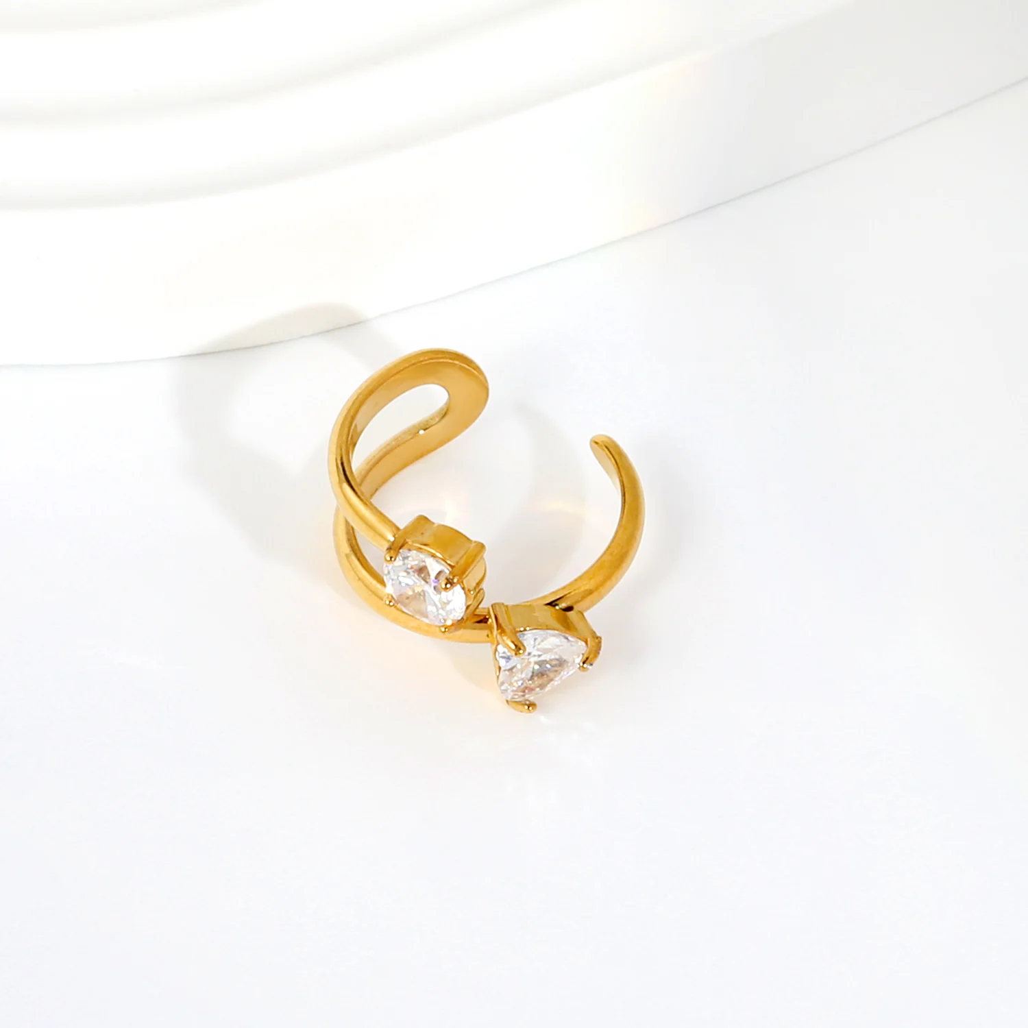 LUXUKISSKIDS 1pcs Fake Piercing Shiny CZ Earcuffs Double Circle Ear Cuff Faux Earrings for Women Man Hiphop Vintage Earclips