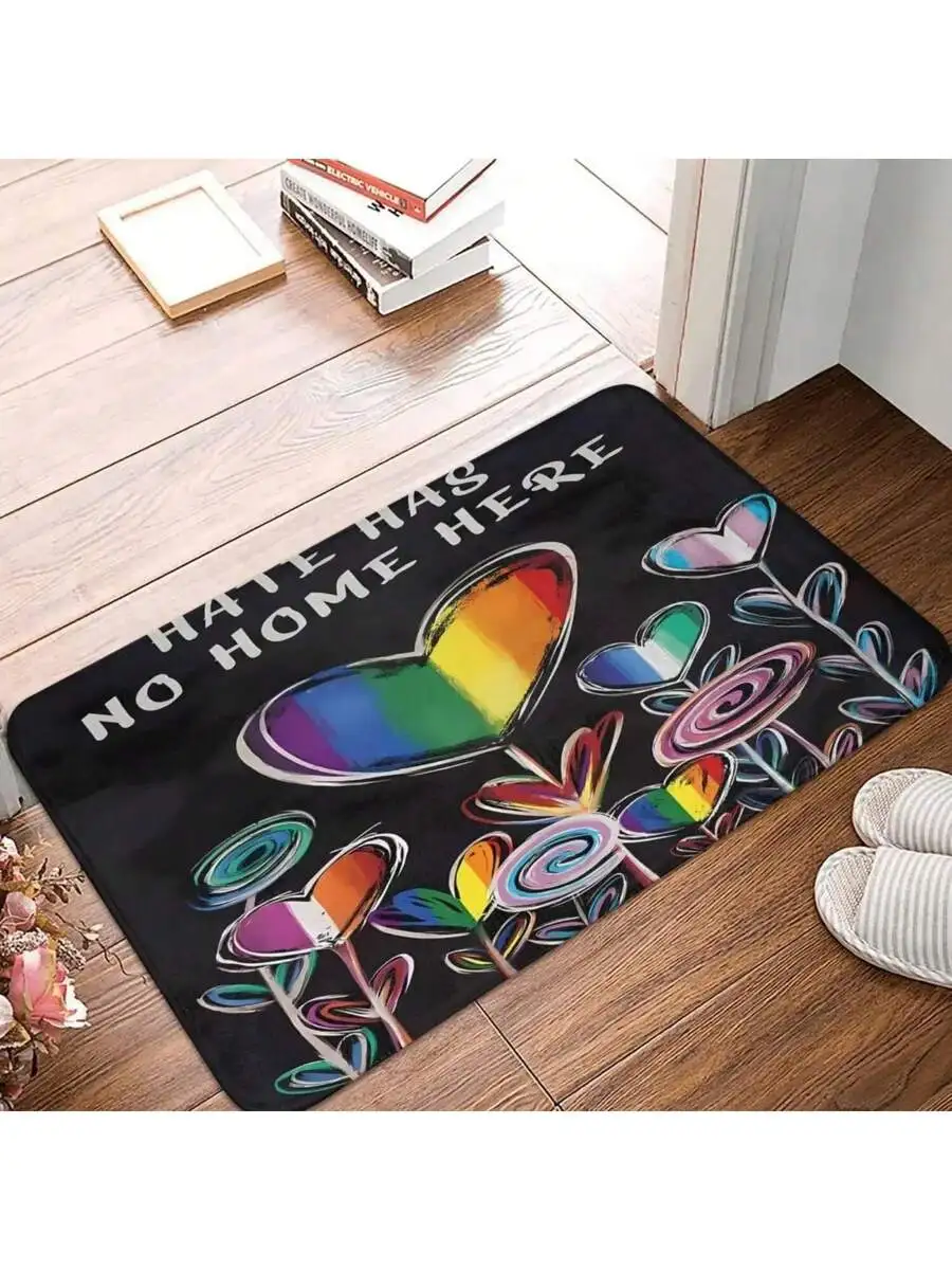 

Pride Rainbow Heart Anti-Slip Floor Mat 40x60cm Polyester Doormat For Entrance