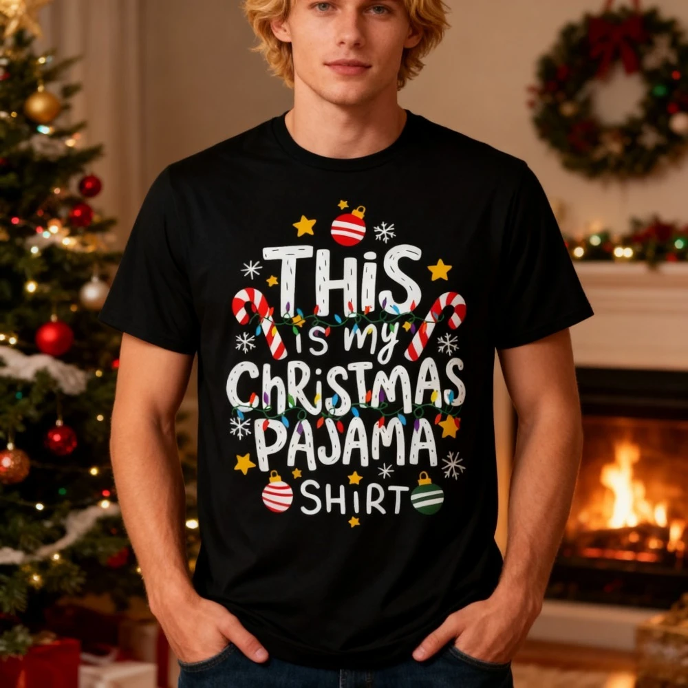 

Funny This Is My Christmas Pajama T-Shirt Xmas Cute Printed Unisex Shirt Fashionable Casual Festival Costumes Merry Christmas T