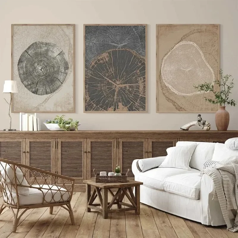 2027 Beige Baumringe Neutrales Bild Nordischer Luxus Minimalistische Wandkunst Leinwandgemälde Poster für Wohnzimmer Moderne Heimdekoration
