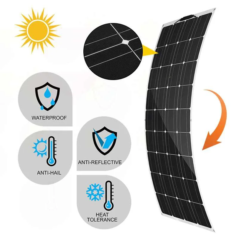 18V Flexible Solar Panels 50W 100W 120W Solar Balcony Photovoltaic Panel for Home Car Boat Camper 12V Battery Charger Waterproof