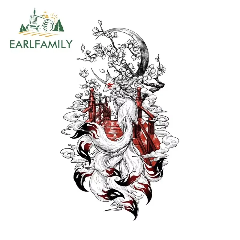 EARLFAMILY for Fox Red Moon Car Stickers Creative Sunscreen Decals Simple Car Door Protector Bumper Windshield Decoration - Image 4