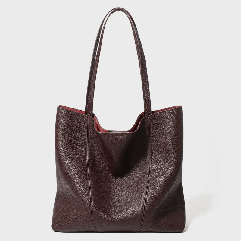 

Slouchy Tote Bag For Women Soft Genuine Leather Shopper Bag for Commuter Work Big Capacity Fashion Shoulder Bag With Liner Purse