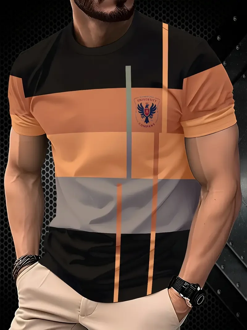 Outdoor Men's T-shirt Summer Round Neck Short Sleeve Top Stripe Print Street Loose T-Shirt Male Oversized Clothing image 2