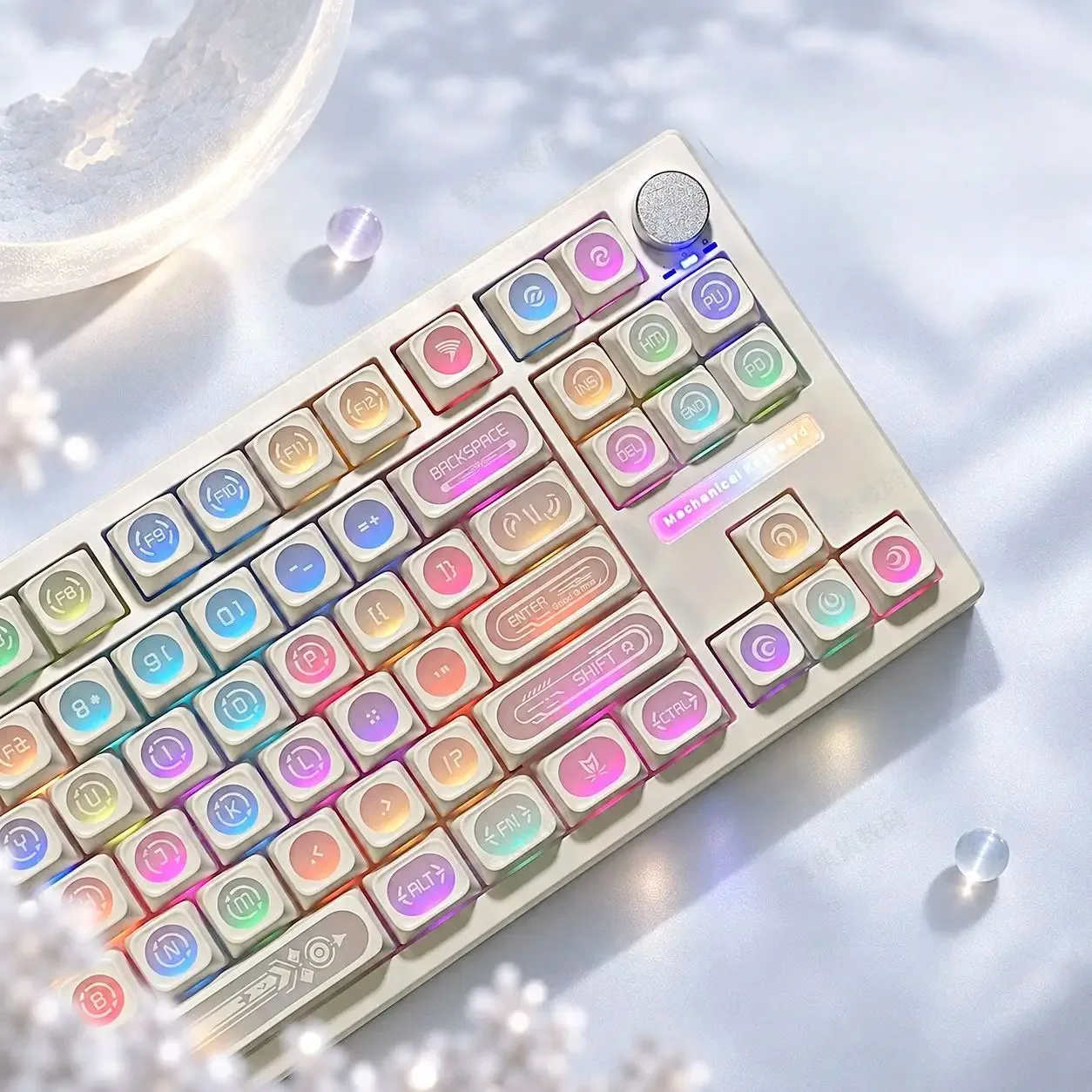 Opal MAX Keycaps Crescent Frosted Shine-Through Custom Keycaps Matte Surface for Alice Layout Mechanical Keyboards