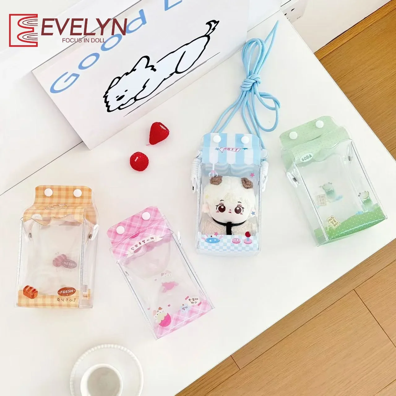 Evelyn Original Cute Milk Box Baby Bag Slippery Blind Box Vinyl Storage  Outdoor Baby Decorative  Portable Bag,