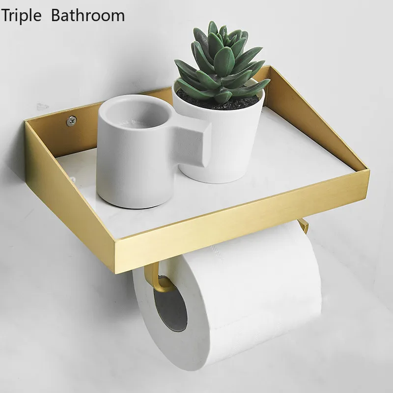 

Restroom Brass Paper Towel Holder Multifunction Mobile Phone Shelf Bathroom Accessories Household Toilet Paper Storage Stand