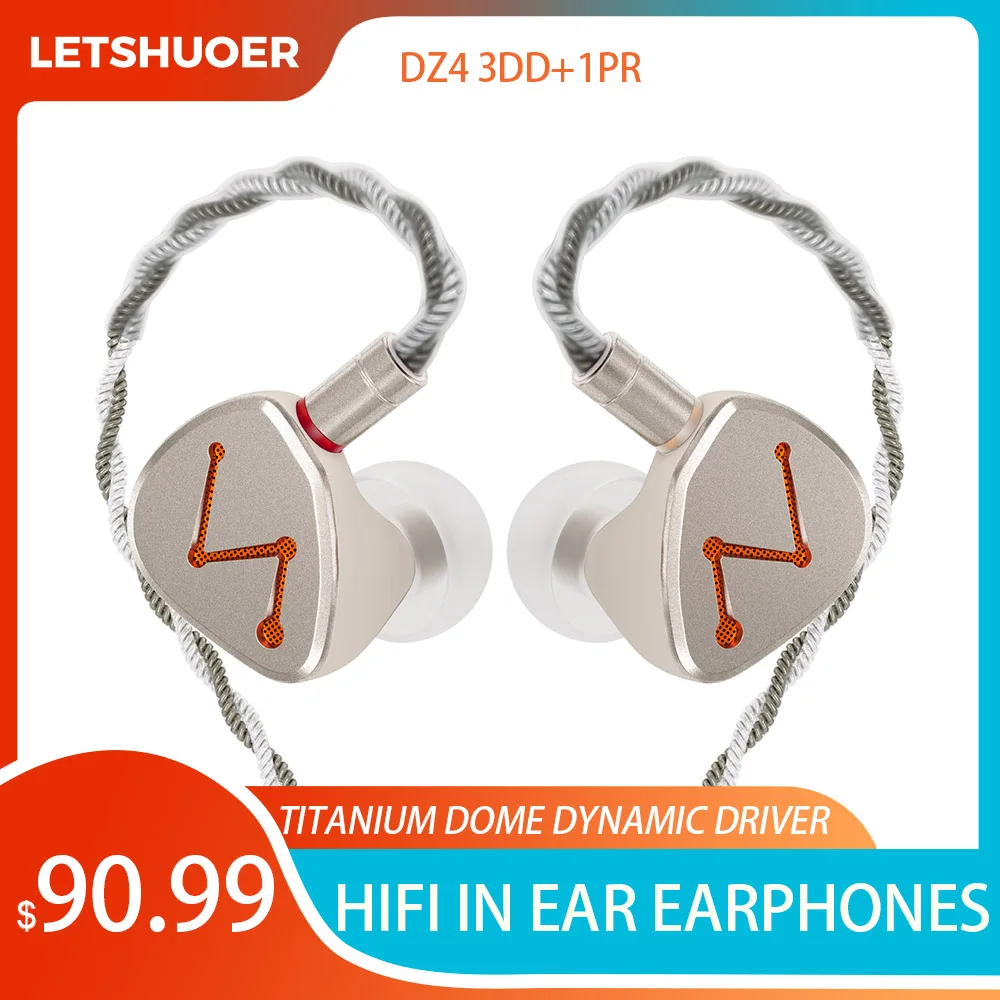 

LETSHUOER DZ4 HiFi In Ear Earphones 3DD+1PR IEMs Monitor Wired Earphone Triple Dynamic Drivers Single Passive Radiator Headphone