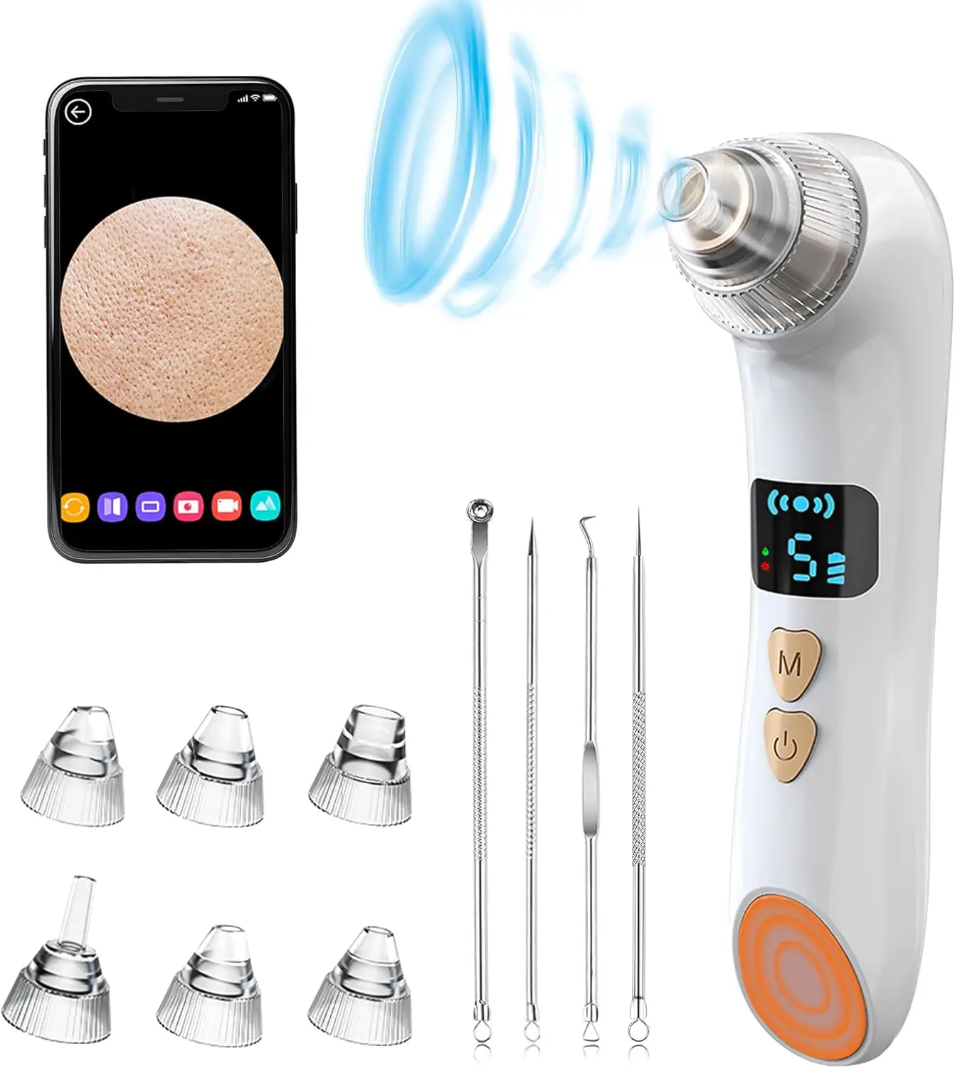 

Blackhead Remover Vacuum with LED Display , 6 Replaceable Probes, 3 Heating Modes, 5 Suction Levels, Suitable for Women and Men